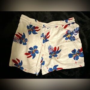 Tommy Hilfiger White Floral Hibiscus Flowy Blue & Red Hibiscus Print Shorts Sz S